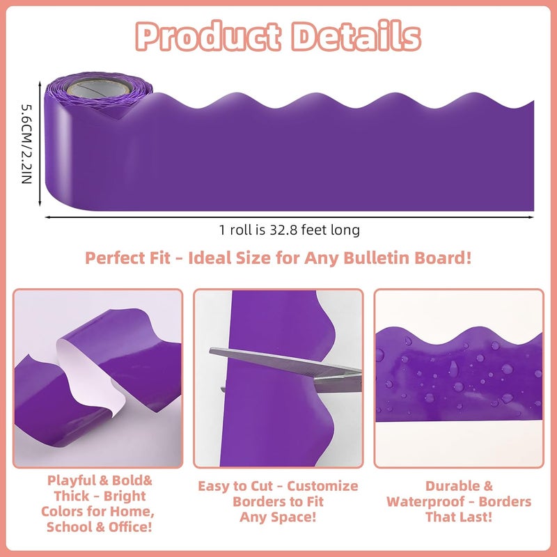 Bermoge 6 Rolls 196.8 Ft Bulletin Board Borders - Purple Classroom Borders for Scalloped Bulletin Board Trim - Teacher Border for School, Classroom, Office, Poster, Home & Party Decorations - Image 4